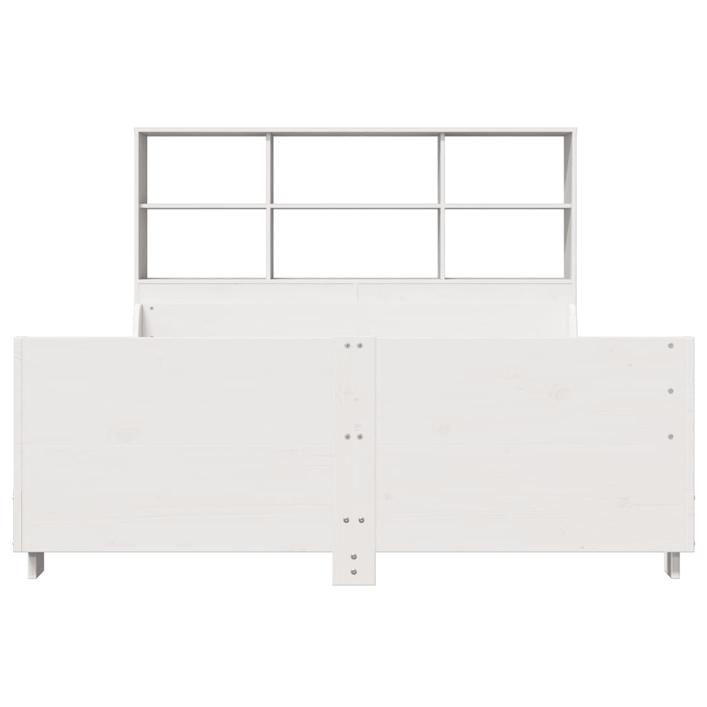 vidaXL Cama con estantería sin colchón madera maciza blanca 135x190 cm