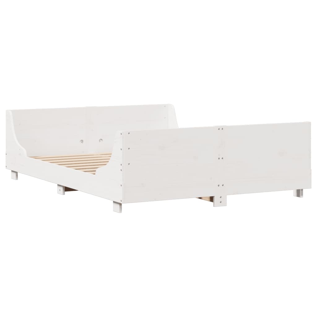 vidaXL Cama con estantería sin colchón madera maciza blanca 135x190 cm