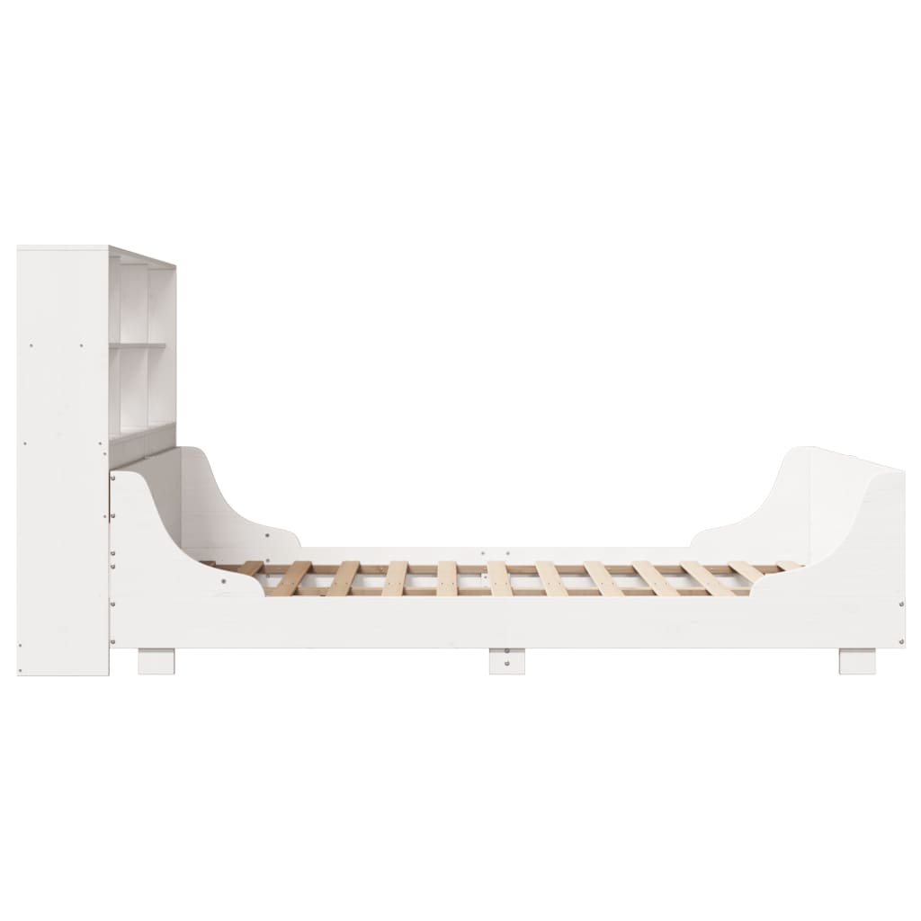 vidaXL Cama con estantería sin colchón madera maciza blanca 135x190 cm