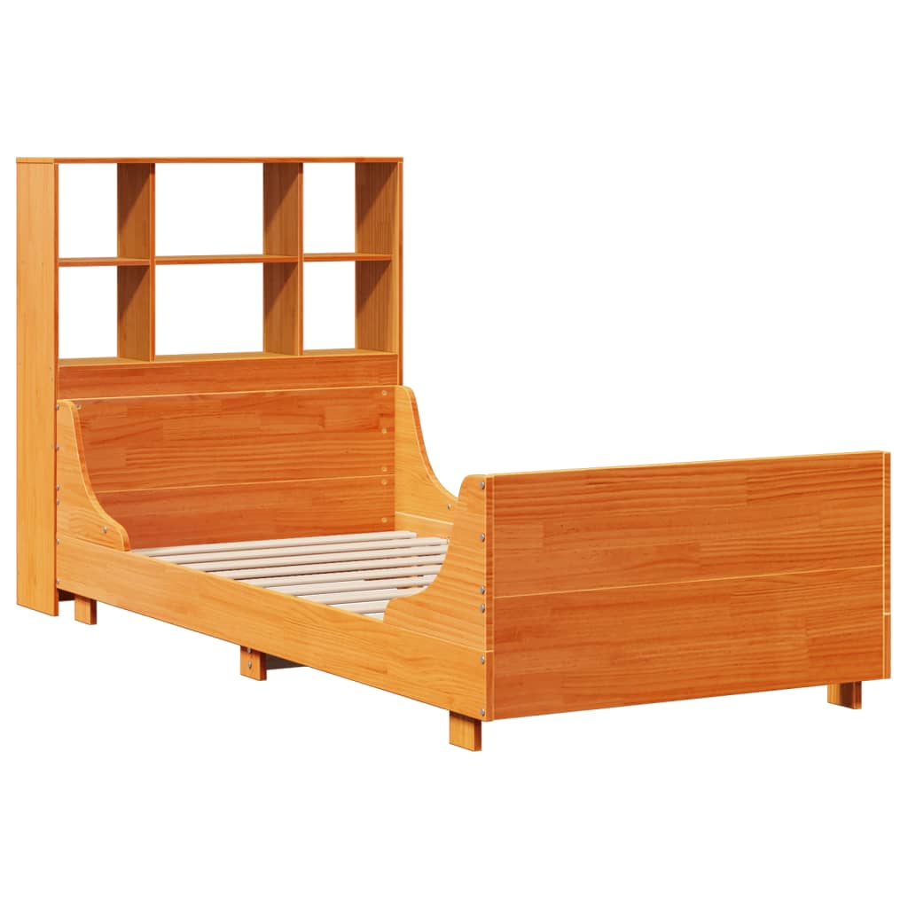 vidaXL Cama con estantería sin colchón madera maciza marrón 90x190 cm