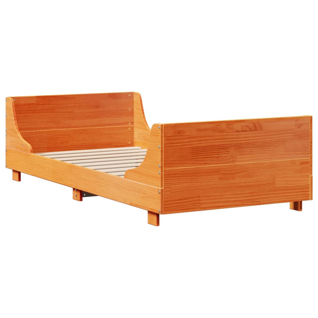 vidaXL Cama con estantería sin colchón madera maciza marrón 90x190 cm