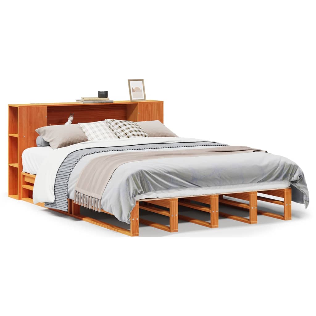 vidaXL Cama con estantería sin colchón madera maciza marrón 160x200 cm