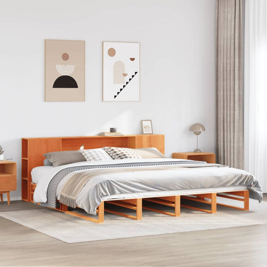 vidaXL Cama con estantería sin colchón madera maciza marrón 180x200 cm