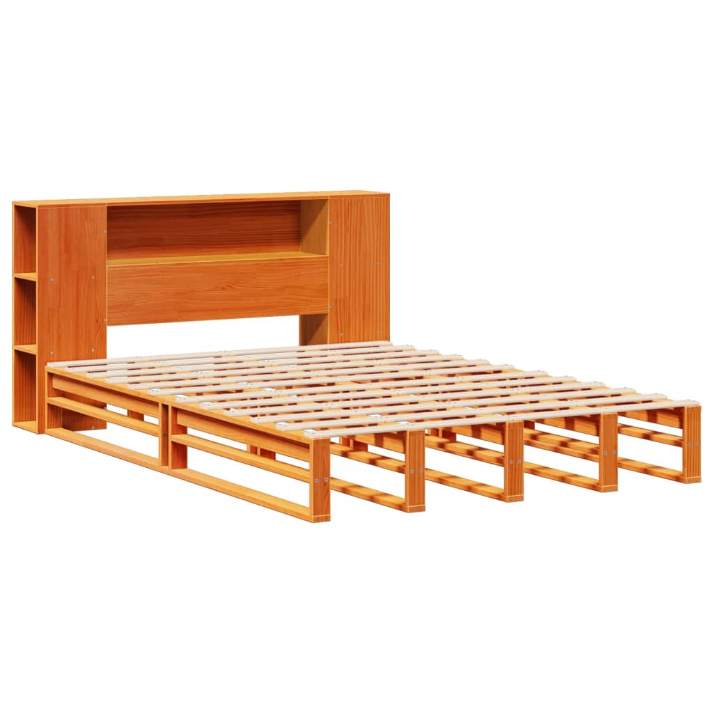 vidaXL Cama con estantería sin colchón madera maciza marrón 135x190 cm