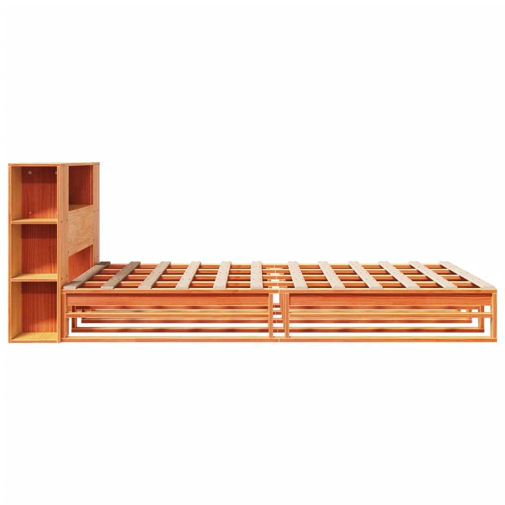 vidaXL Cama con estantería sin colchón madera maciza marrón 135x190 cm