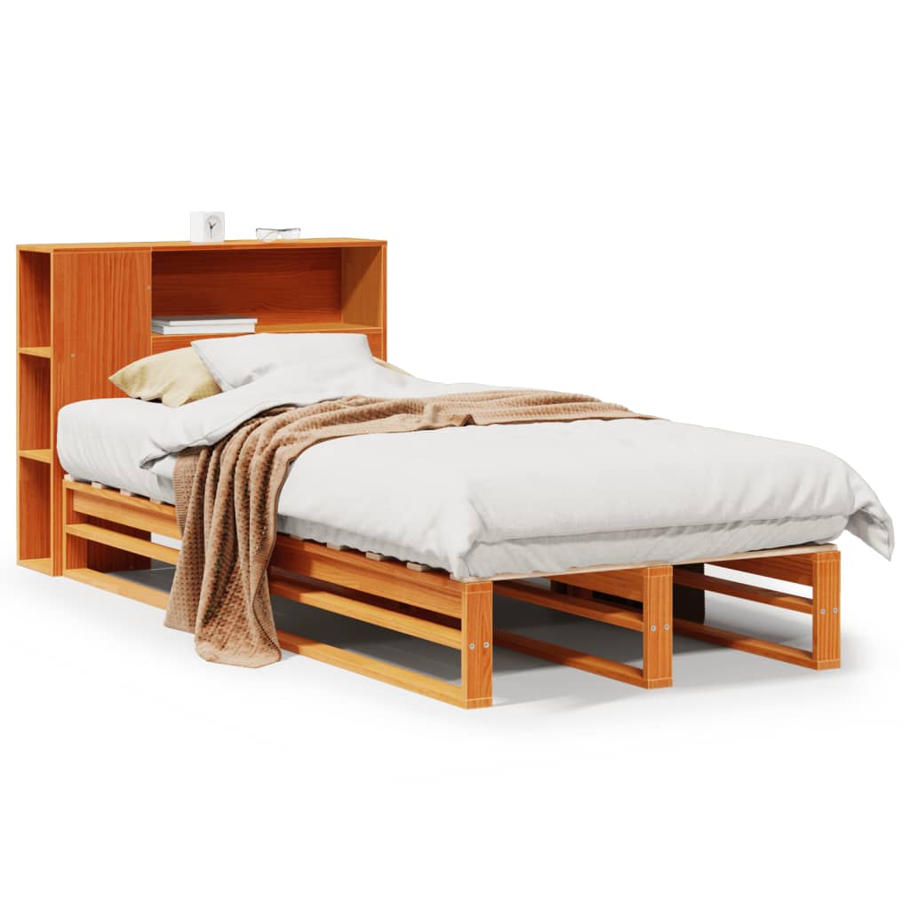 vidaXL Cama con estantería sin colchón madera maciza marrón 90x200 cm