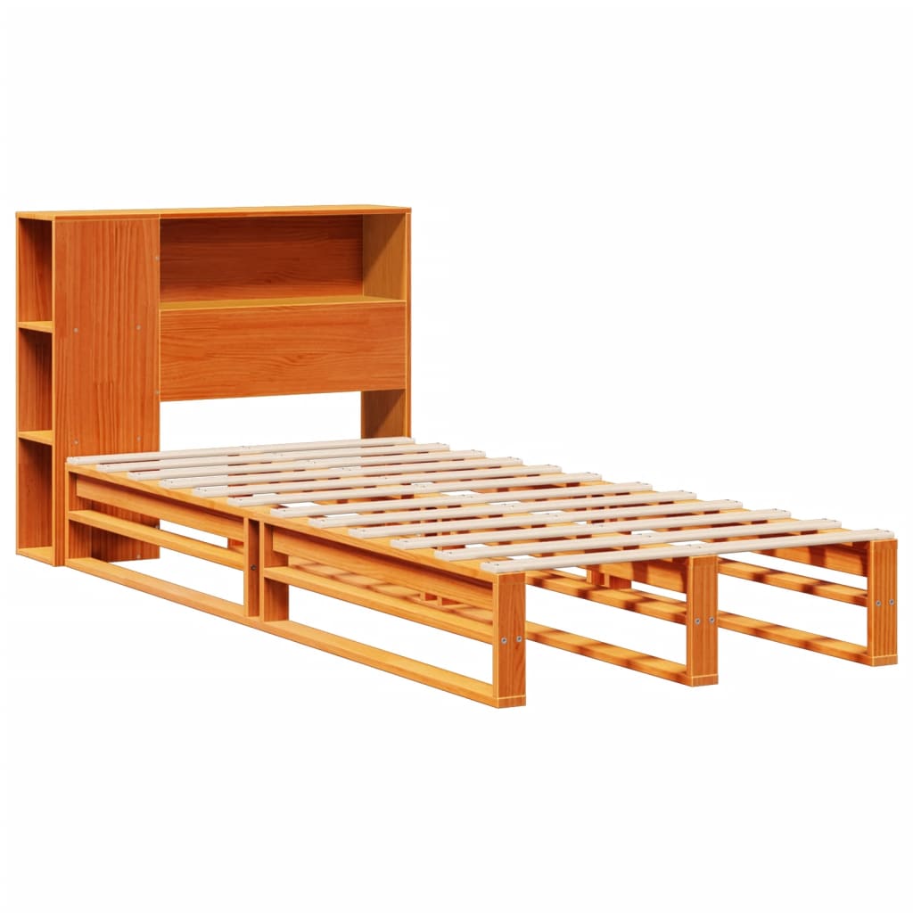 vidaXL Cama con estantería sin colchón madera maciza marrón 90x200 cm