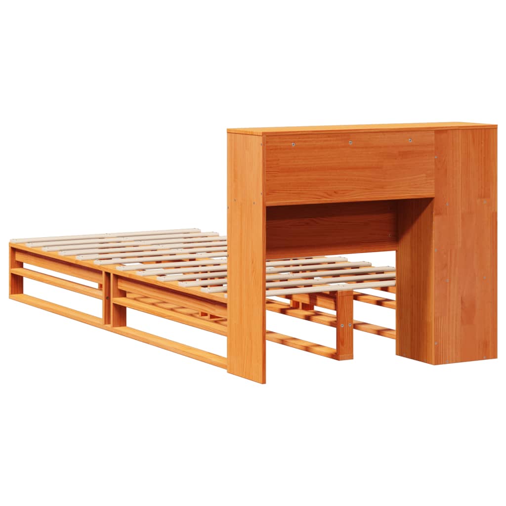 vidaXL Cama con estantería sin colchón madera maciza marrón 90x200 cm