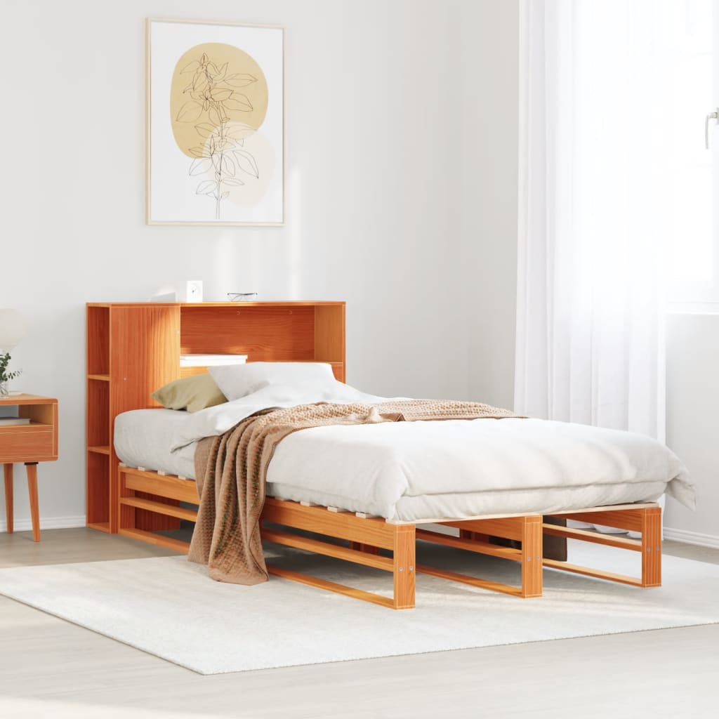 vidaXL Cama con estantería sin colchón madera maciza marrón 90x190 cm