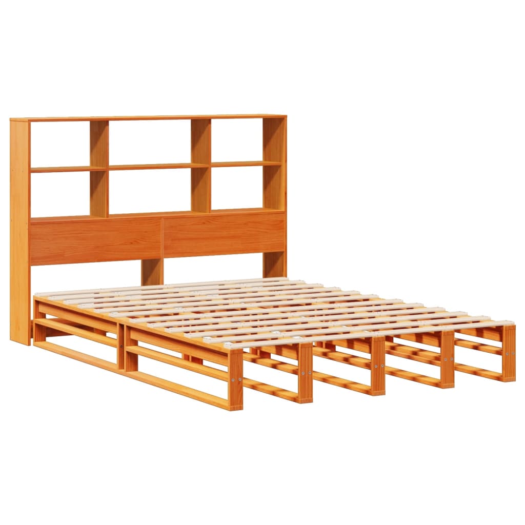 vidaXL Cama con estantería sin colchón madera maciza marrón 120x200cm