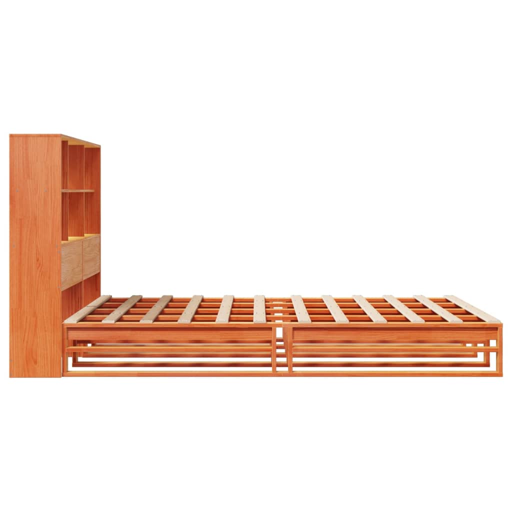 vidaXL Cama con estantería sin colchón madera maciza marrón 120x200cm