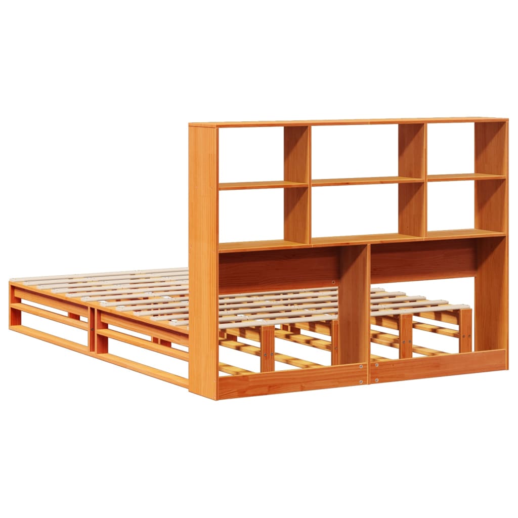 vidaXL Cama con estantería sin colchón madera maciza marrón 120x200cm