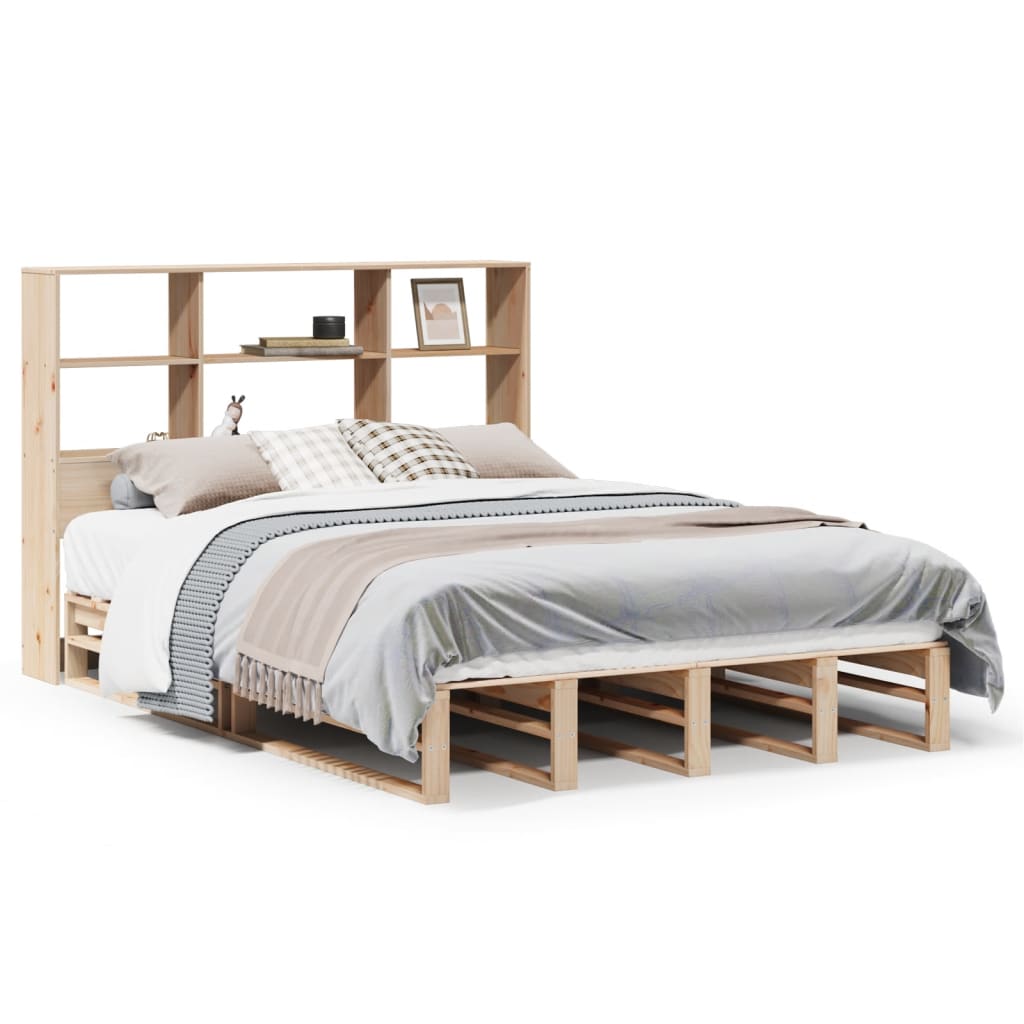 vidaXL Cama con estantería sin colchón madera maciza 140x200 cm