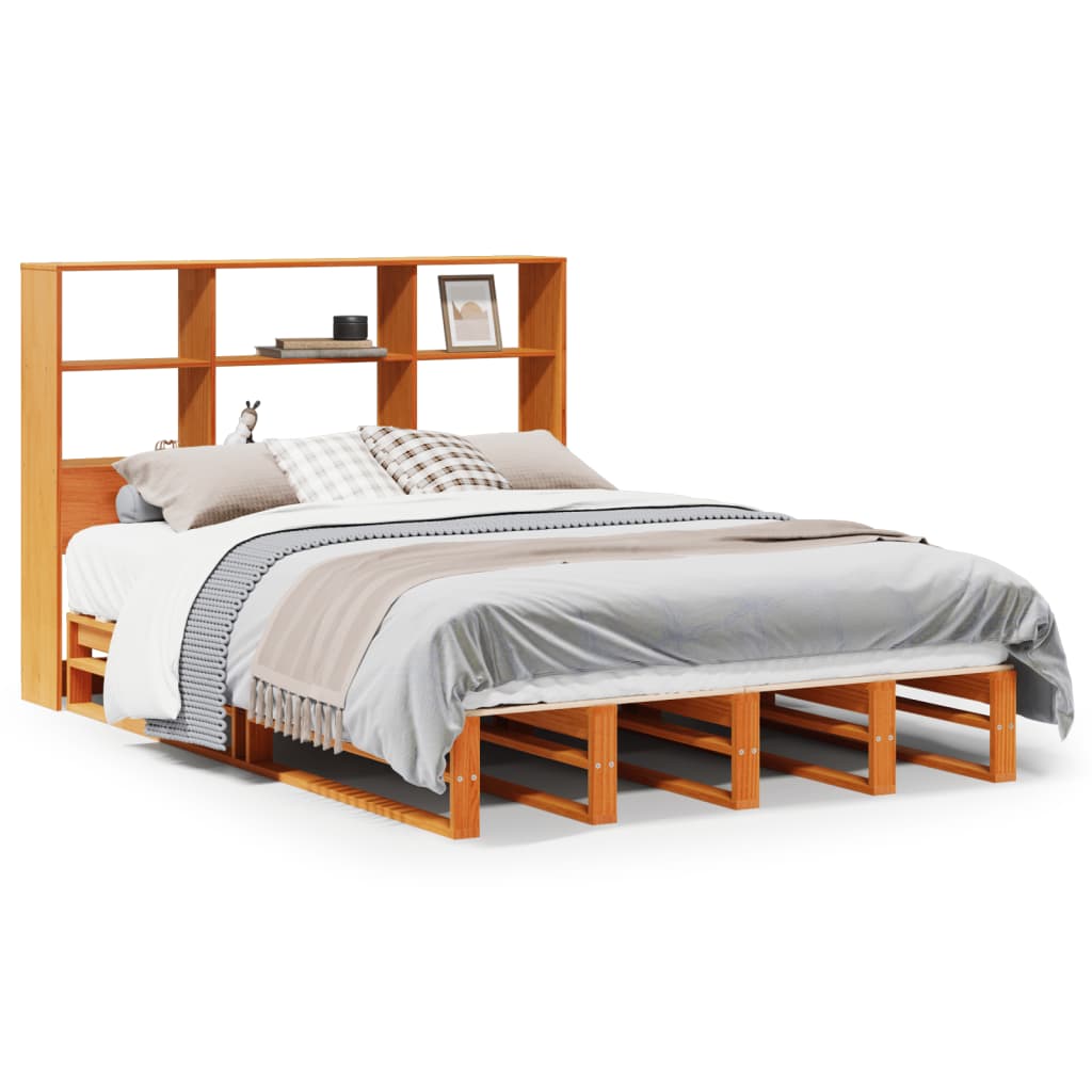 vidaXL Cama con estantería sin colchón madera maciza marrón 150x200 cm