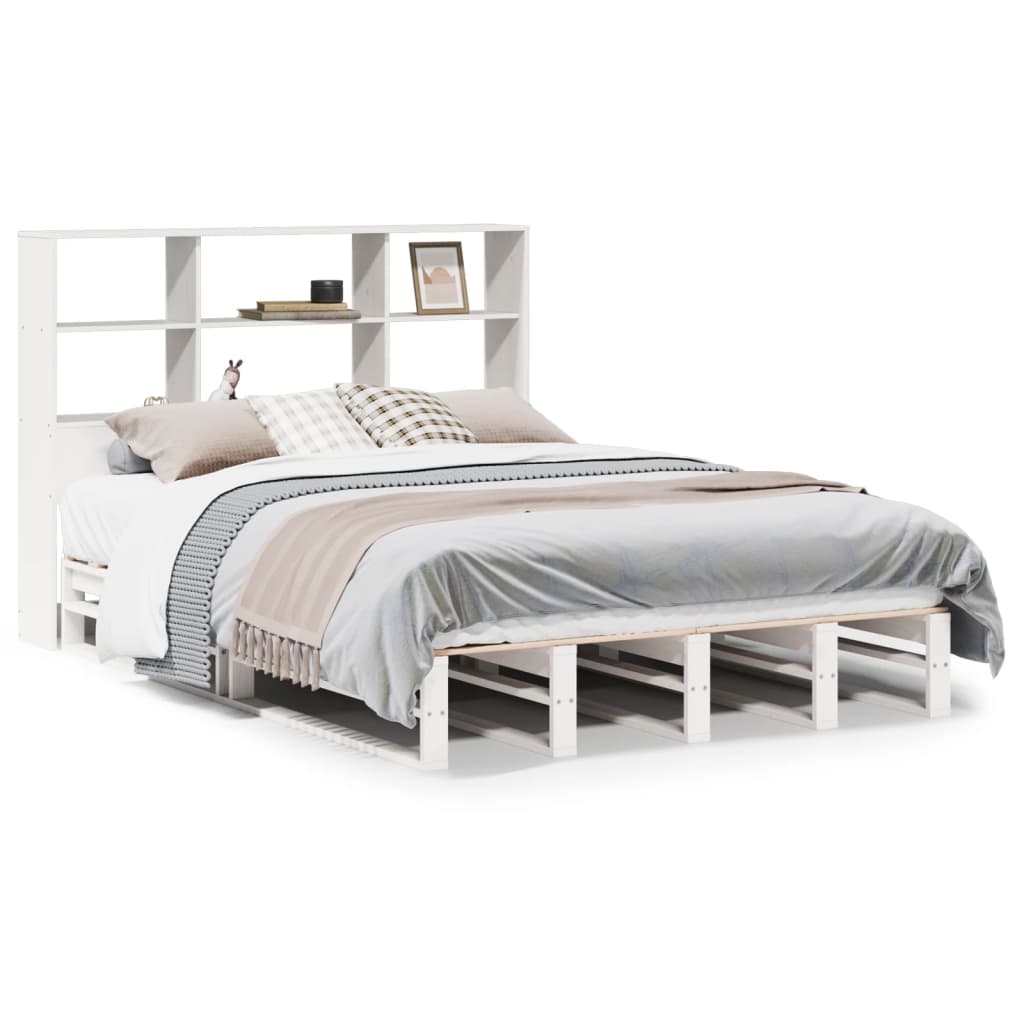 vidaXL Cama con estantería sin colchón madera maciza blanca 160x200 cm