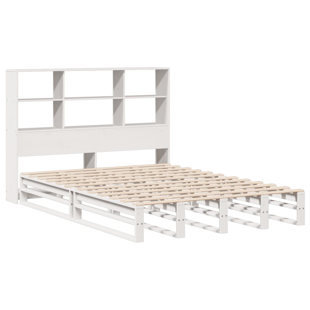 vidaXL Cama con estantería sin colchón madera maciza blanca 160x200 cm