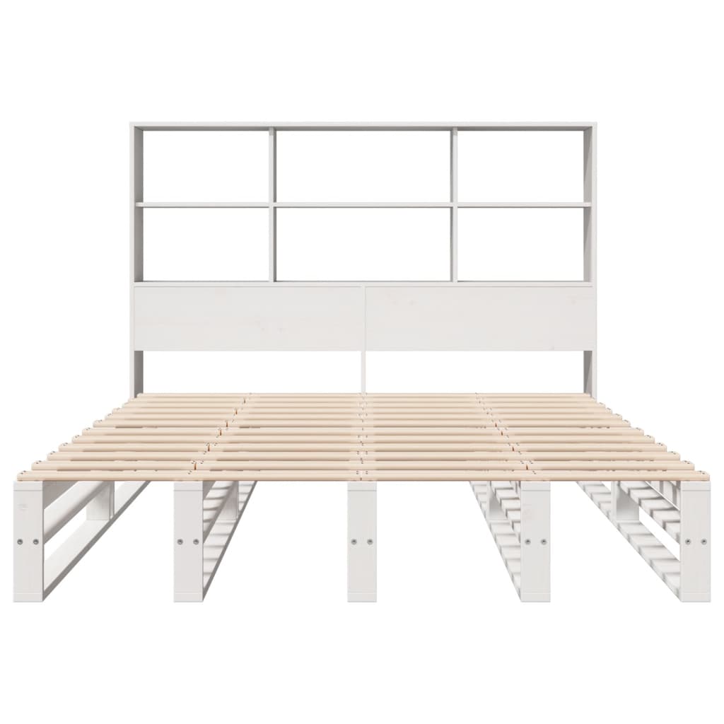 vidaXL Cama con estantería sin colchón madera maciza blanca 160x200 cm