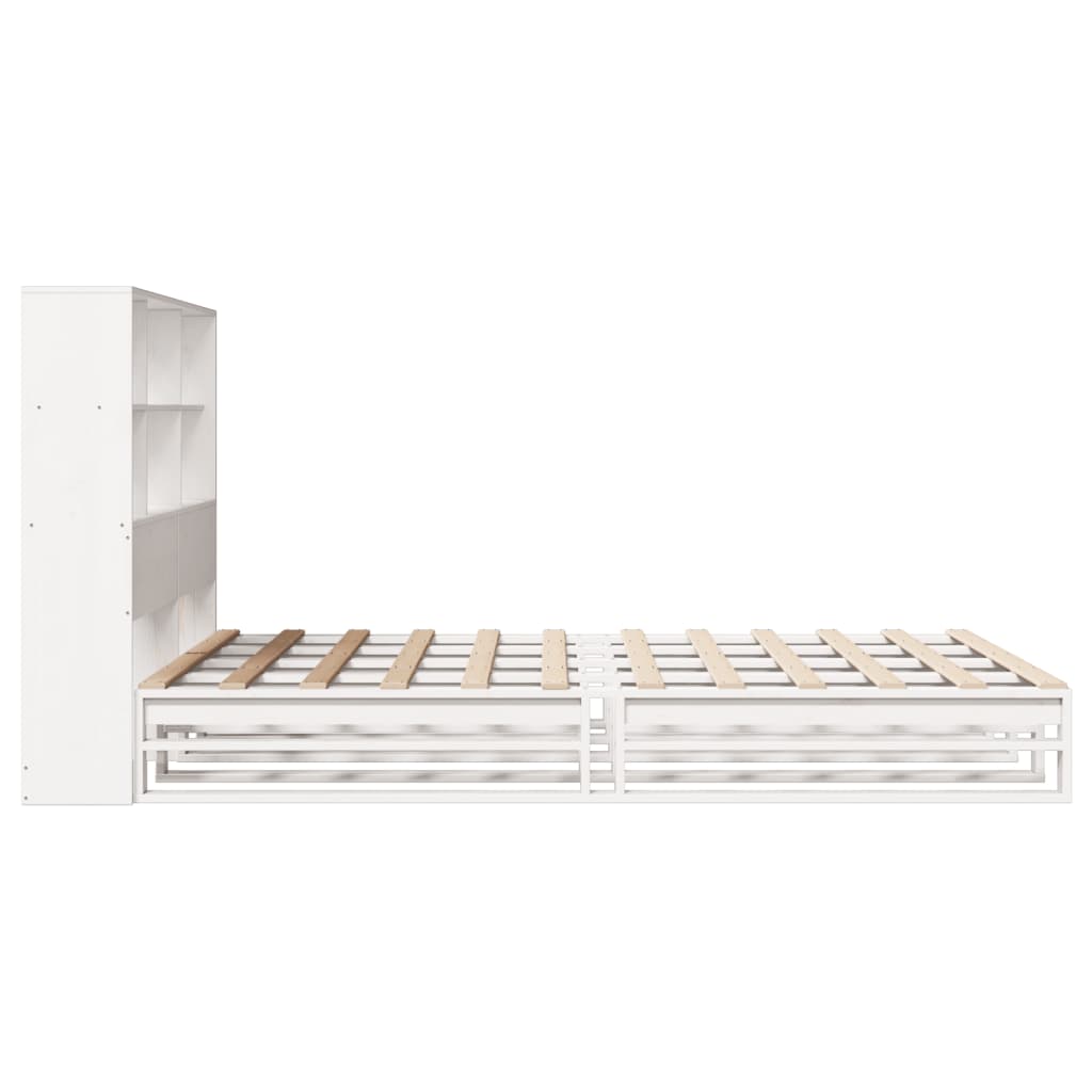 vidaXL Cama con estantería sin colchón madera maciza blanca 160x200 cm