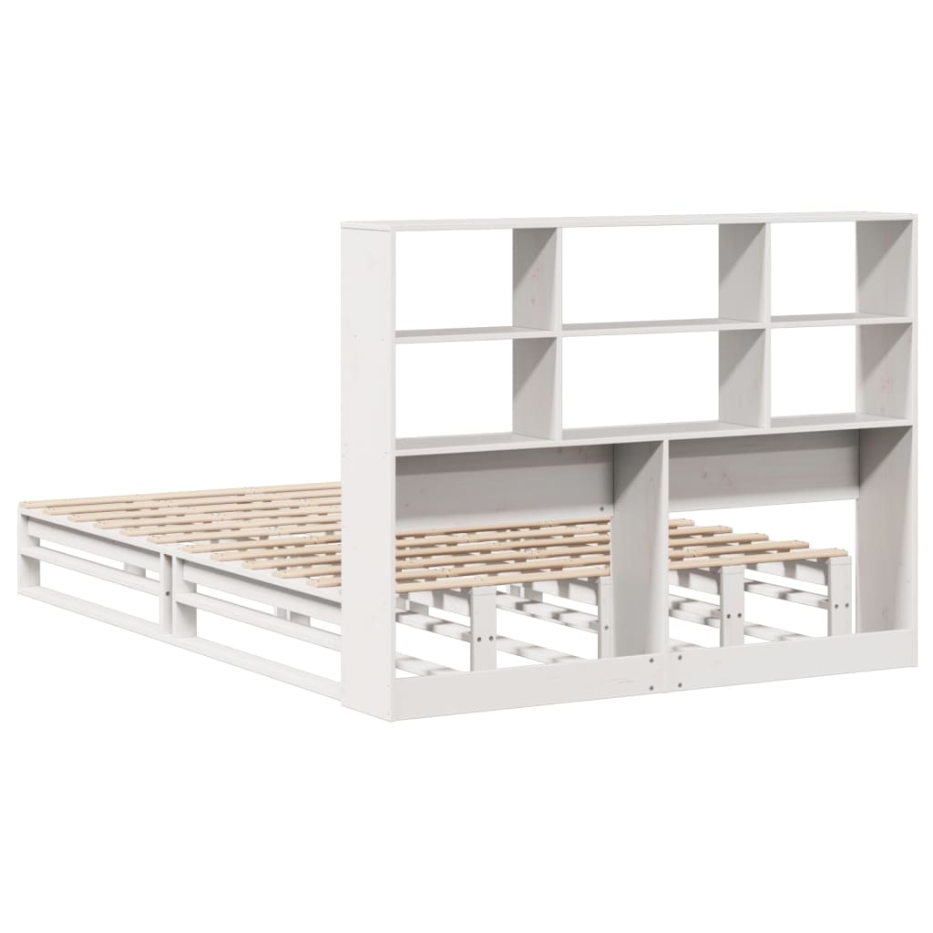 vidaXL Cama con estantería sin colchón madera maciza blanca 160x200 cm