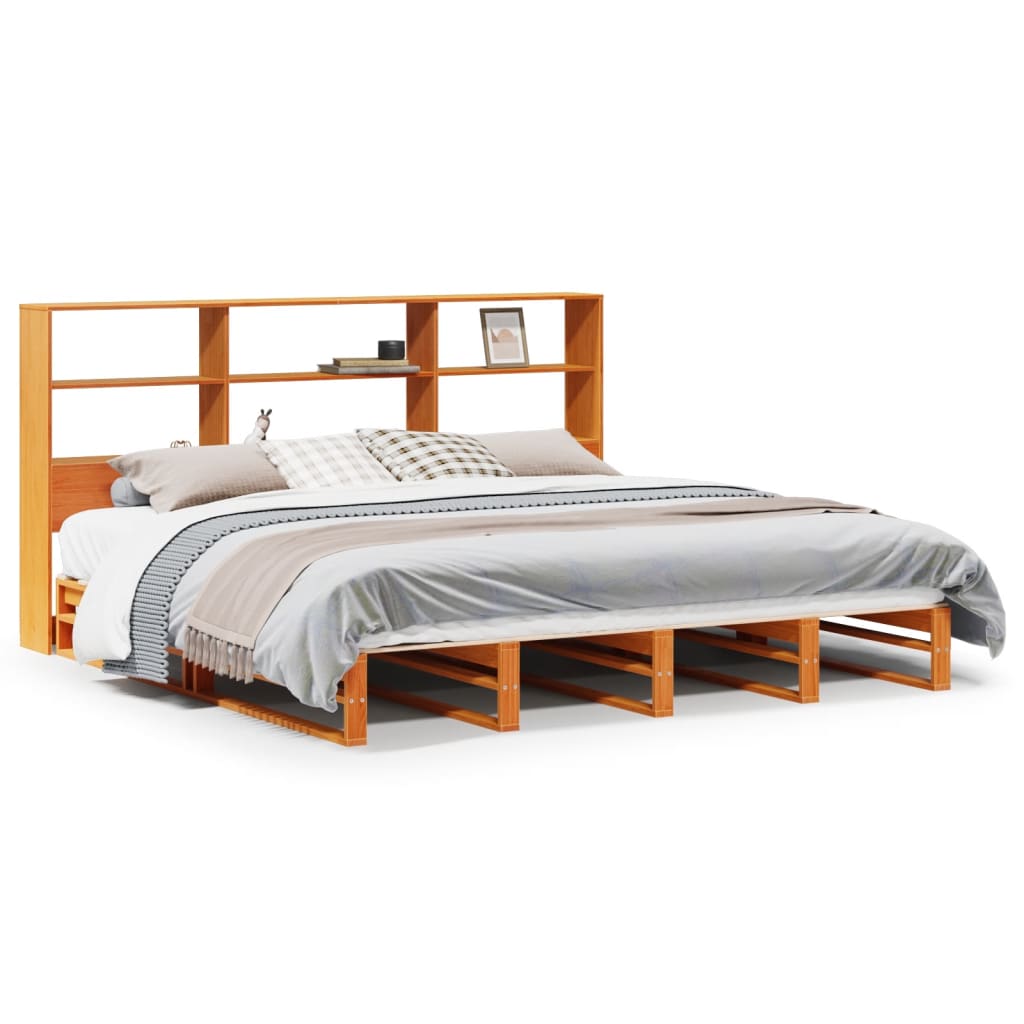 vidaXL Cama con estantería sin colchón madera maciza marrón 180x200 cm