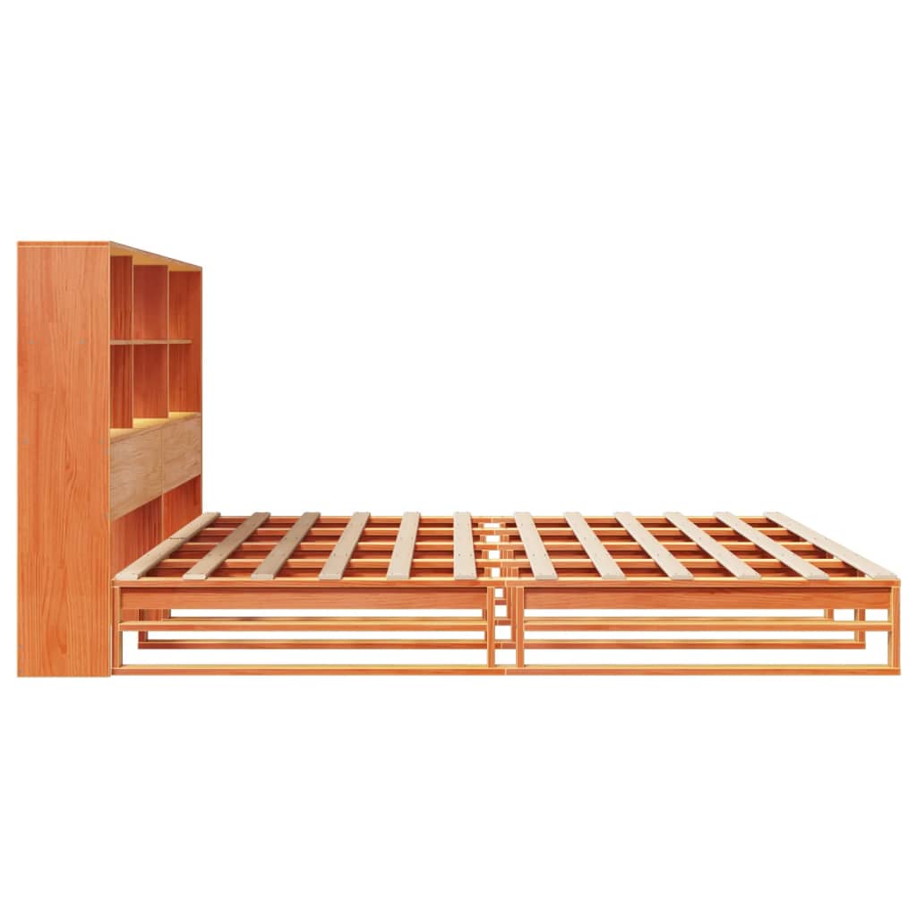 vidaXL Cama con estantería sin colchón madera maciza marrón 180x200 cm