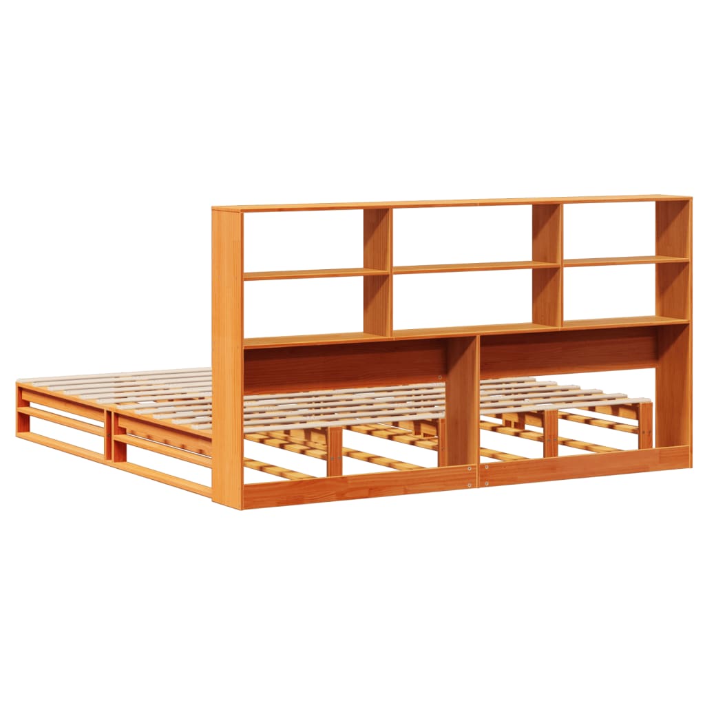 vidaXL Cama con estantería sin colchón madera maciza marrón 180x200 cm