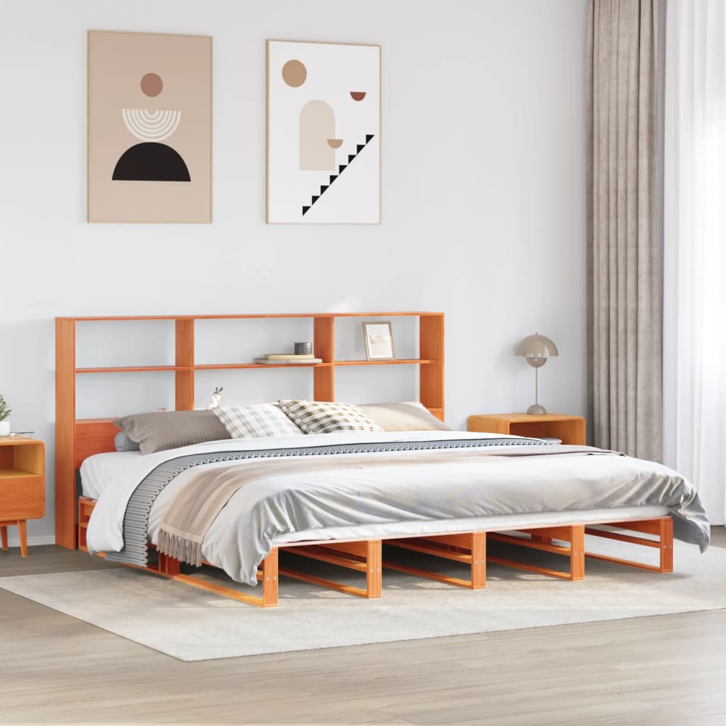 vidaXL Cama con estantería sin colchón madera maciza marrón 180x200 cm