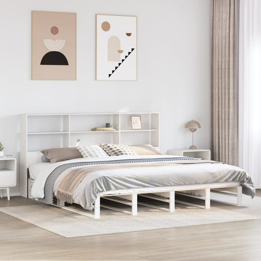 vidaXL Cama con estantería sin colchón madera maciza blanca 200x200 cm