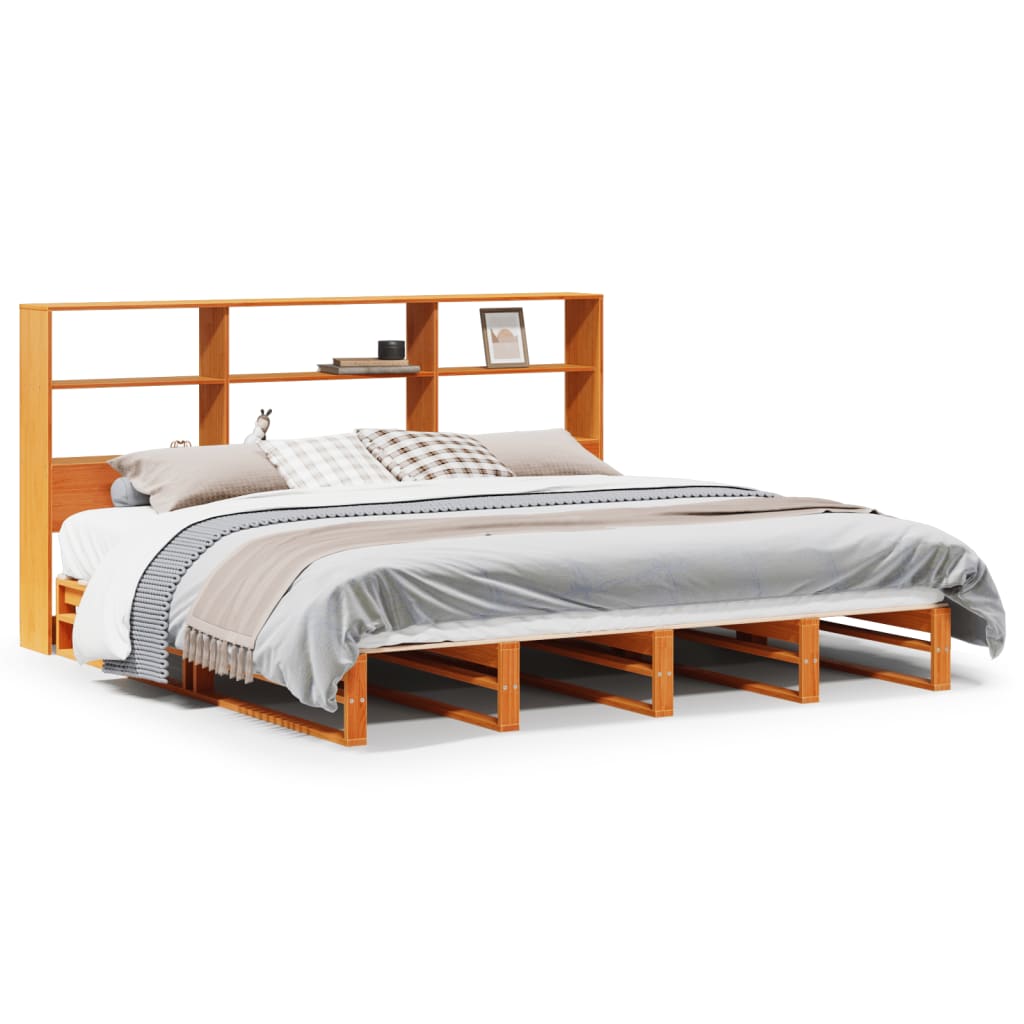 vidaXL Cama con estantería sin colchón madera maciza marrón 200x200 cm