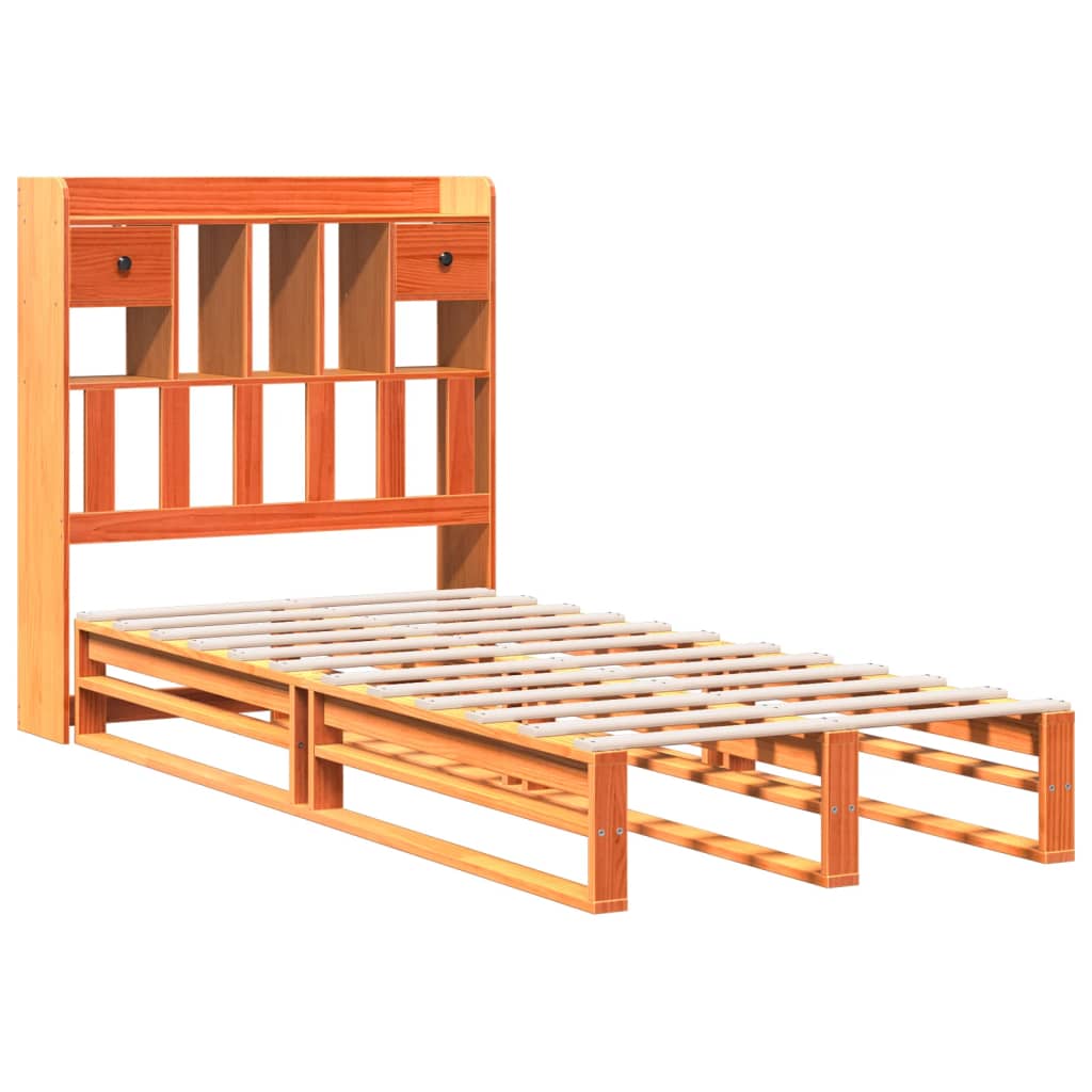 vidaXL Cama con estantería sin colchón madera maciza marrón 100x200 cm