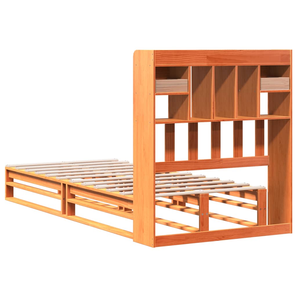 vidaXL Cama con estantería sin colchón madera maciza marrón 100x200 cm