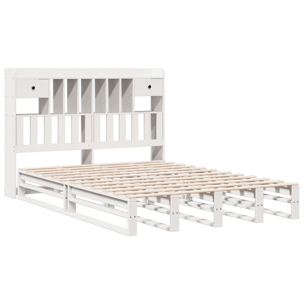 vidaXL Cama con estantería sin colchón madera maciza blanca 140x200 cm