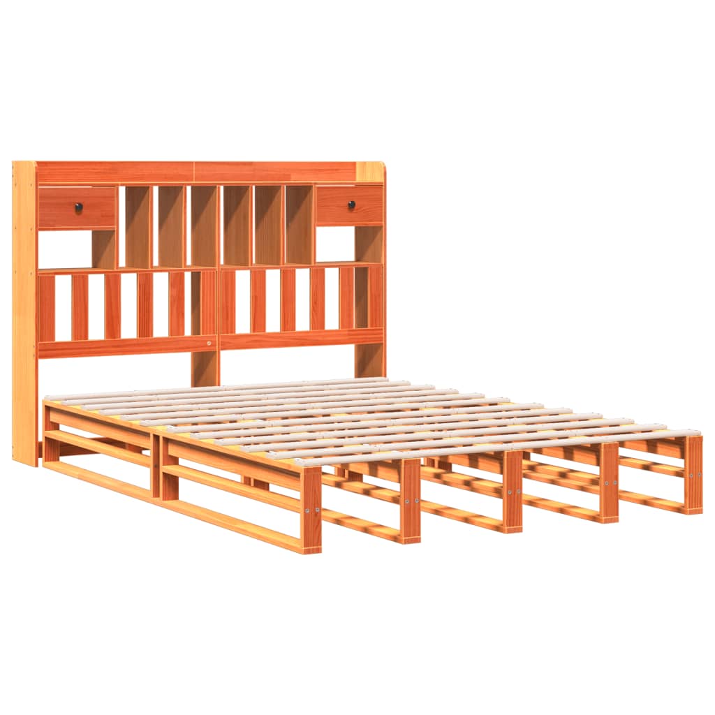 vidaXL Cama con estantería sin colchón madera maciza marrón 160x200 cm