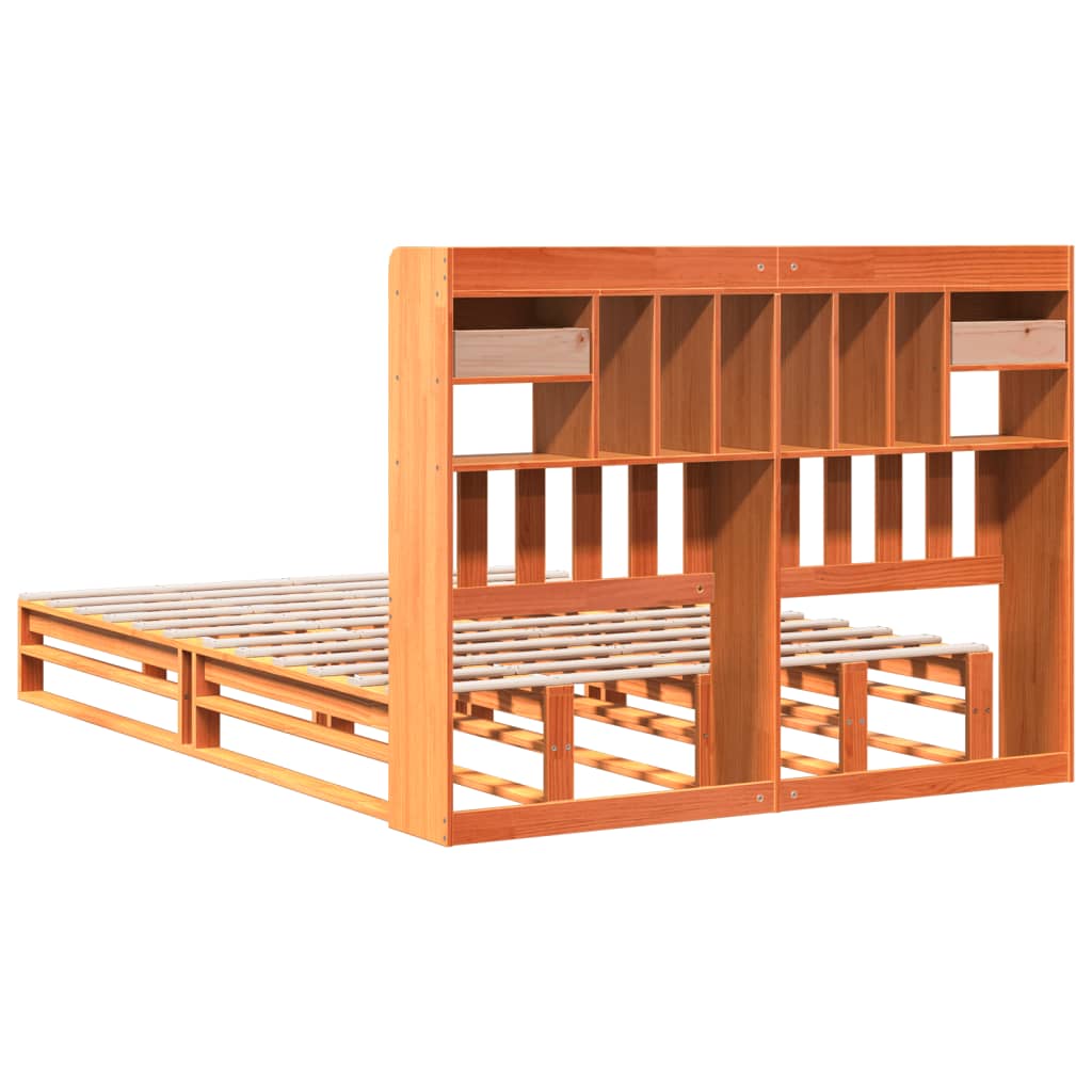 vidaXL Cama con estantería sin colchón madera maciza marrón 160x200 cm