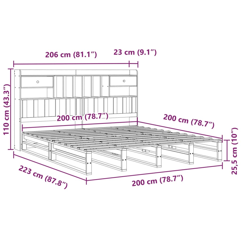 vidaXL Cama con estantería sin colchón madera maciza de pino 200x200cm