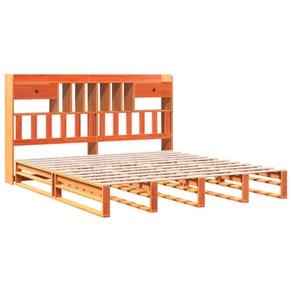 vidaXL Cama con estantería sin colchón madera maciza marrón 200x200 cm