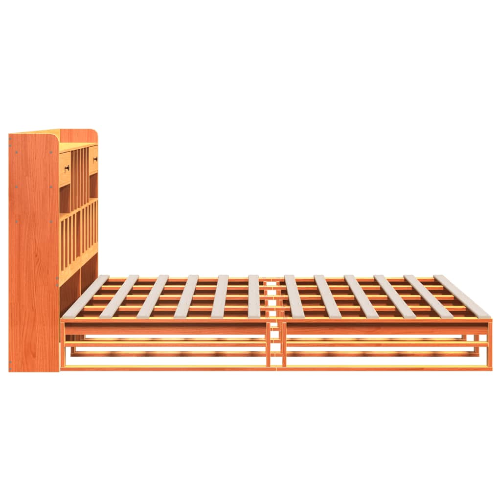 vidaXL Cama con estantería sin colchón madera maciza marrón 200x200 cm