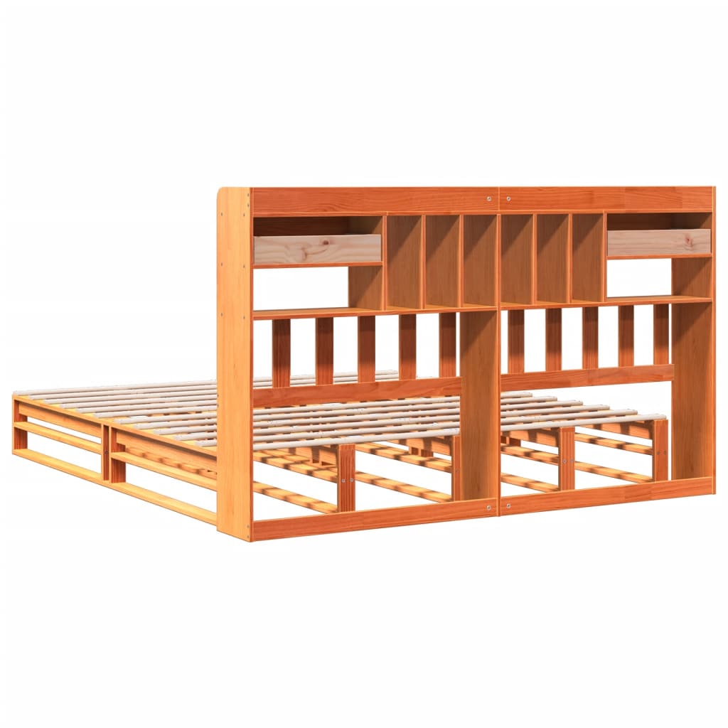 vidaXL Cama con estantería sin colchón madera maciza marrón 200x200 cm