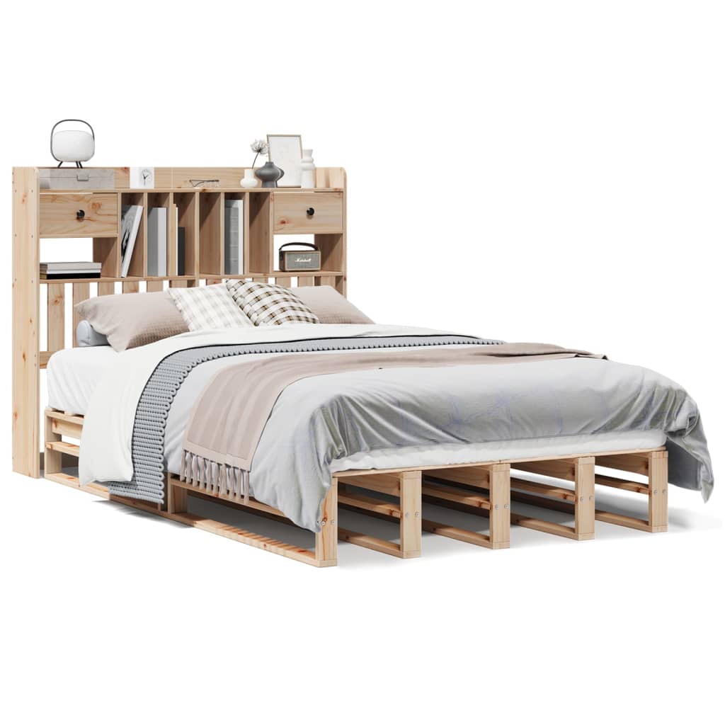 vidaXL Cama con estantería sin colchón madera maciza de pino 135x190cm