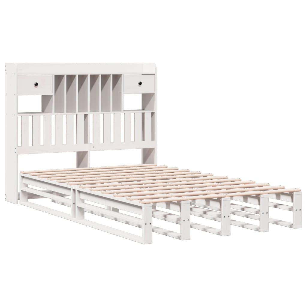 vidaXL Cama con estantería sin colchón madera maciza blanca 135x190 cm