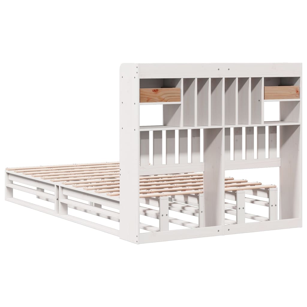 vidaXL Cama con estantería sin colchón madera maciza blanca 135x190 cm