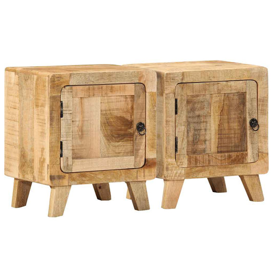 vidaXL Mesilla de noche 2 uds 40x32x46 cm madera mango rugosa