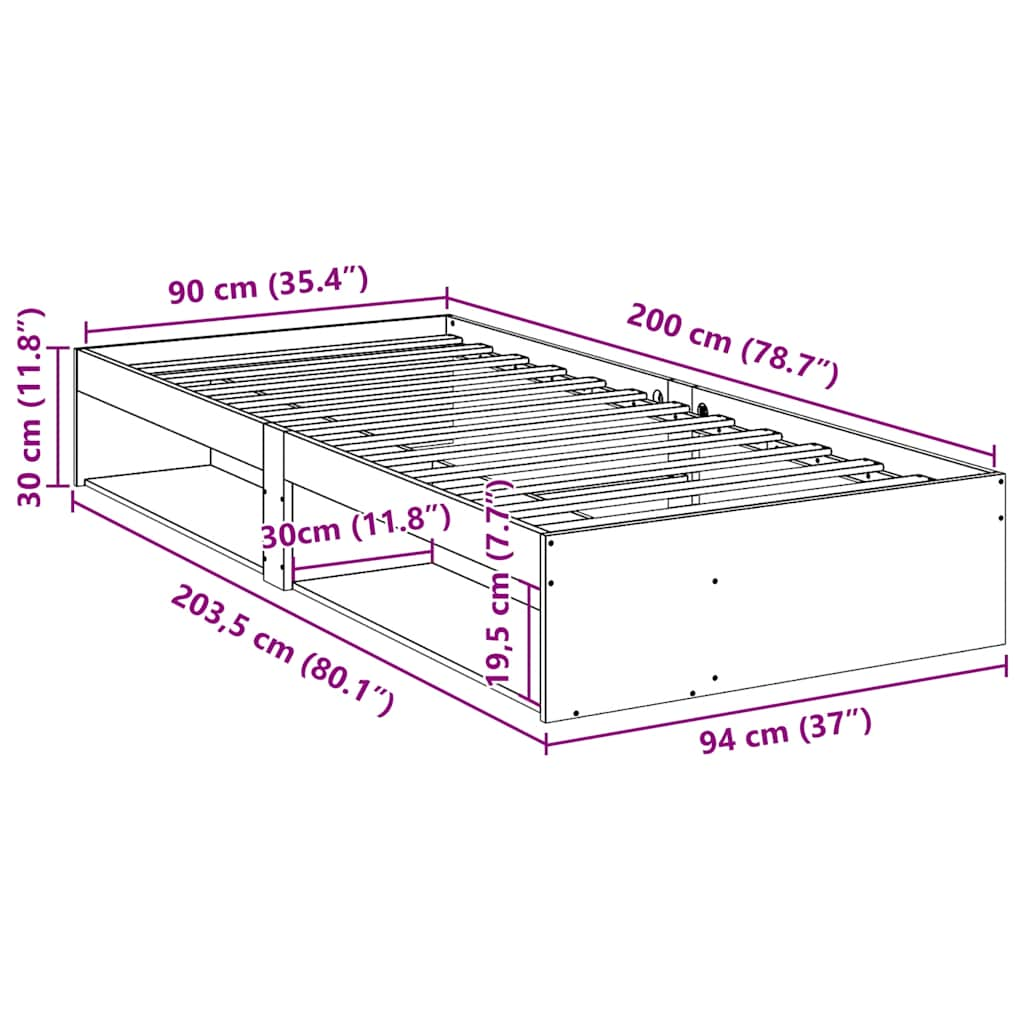 vidaXL Sofá cama sin colchón madera maciza pino marrón cera 90x200 cm