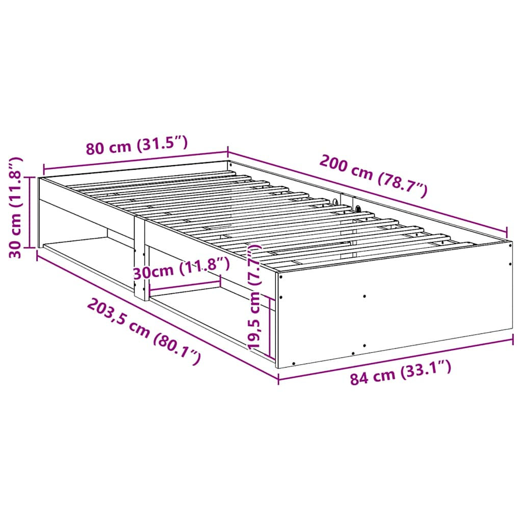 vidaXL Sofá cama sin colchón madera maciza de pino 80x200 cm