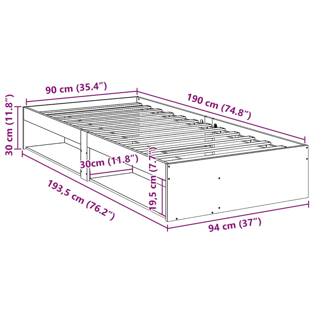 vidaXL Sofá cama sin colchón madera maciza de pino blanco 90x190 cm