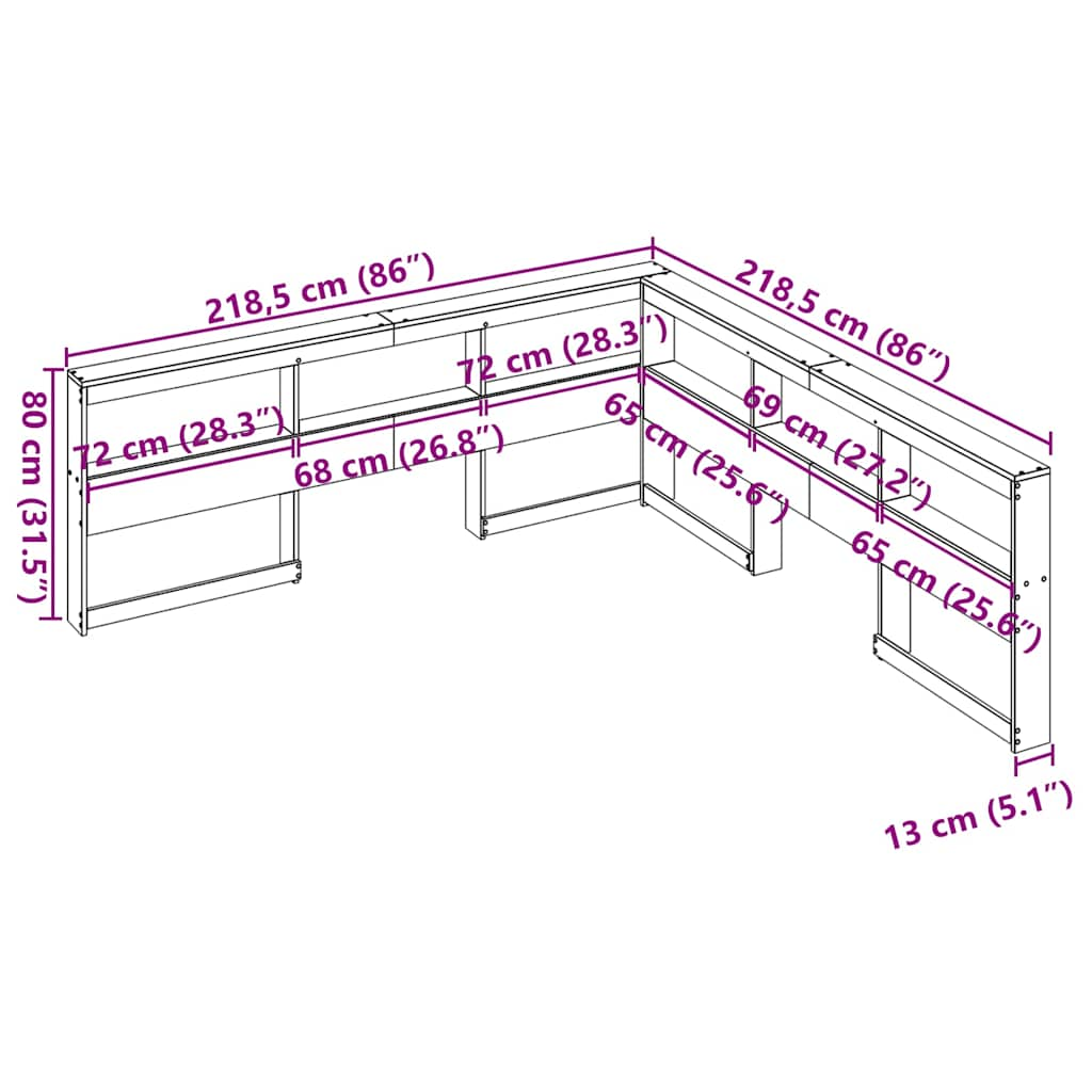 vidaXL Cabecero cama estantería forma L marrón encerado 200 cm