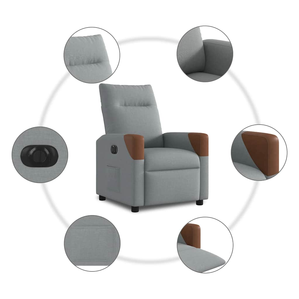 vidaXL Sillón reclinable eléctrico tela gris claro