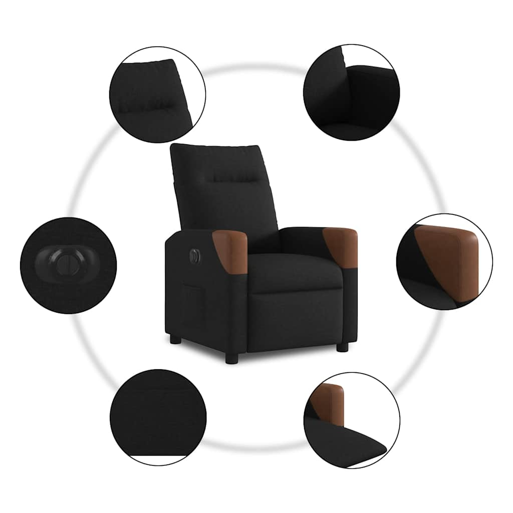 vidaXL Sillón reclinable eléctrico de tela negro