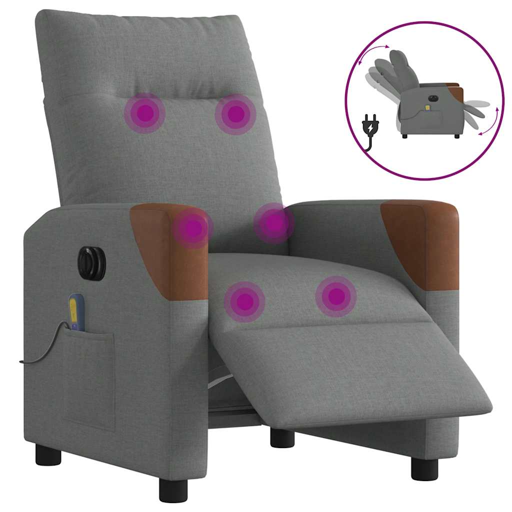 vidaXL Sillón reclinable de masaje eléctrico tela gris oscuro