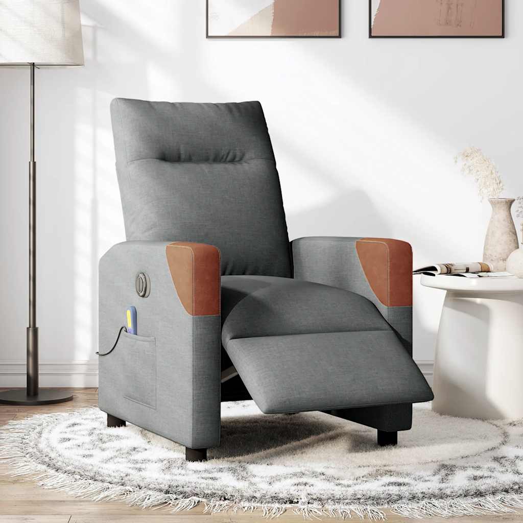 vidaXL Sillón reclinable de masaje eléctrico tela gris oscuro